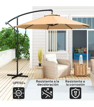 Parasol de Jardín Excéntrico Sombrilla con Funda para Sombrilla Protección UV 50+ y Base Cruzada Ø290x243 cm Caqui