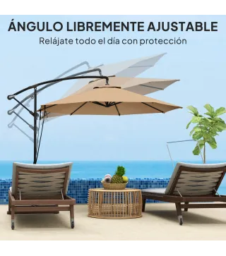 Parasol de Jardín Excéntrico Sombrilla con Funda para Sombrilla Protección UV 50+ y Base Cruzada Ø290x243 cm Caqui