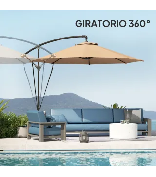 Parasol de Jardín Excéntrico Sombrilla con Funda para Sombrilla Protección UV 50+ y Base Cruzada Ø290x243 cm Caqui