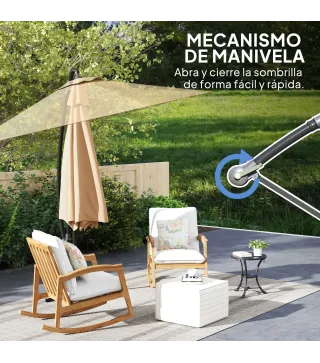 Parasol de Jardín Excéntrico Sombrilla con Funda para Sombrilla Protección UV 50+ y Base Cruzada Ø290x243 cm Caqui