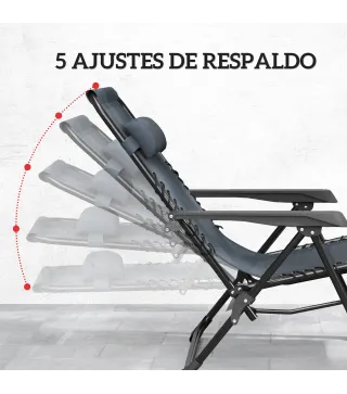 Set de 2 Tumbonas Jardín Exterior Plegables de Gravedad Cero con Mesa Auxiliar con Portavasos Reposacabezas Gris