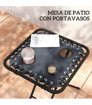 Set de 2 Tumbonas Jardín Exterior Plegables de Gravedad Cero con Mesa Auxiliar con Portavasos Reposacabezas Gris