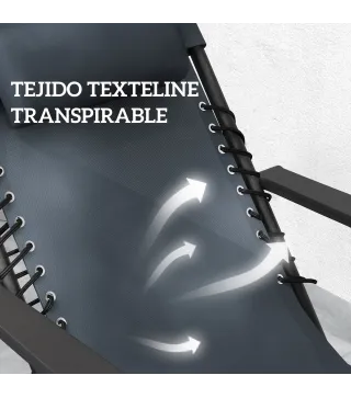 Set de 2 Tumbonas Jardín Exterior Plegables de Gravedad Cero con Mesa Auxiliar con Portavasos Reposacabezas Gris