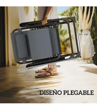 Set de 2 Tumbonas Jardín Exterior Plegables de Gravedad Cero con Mesa Auxiliar con Portavasos Reposacabezas Gris