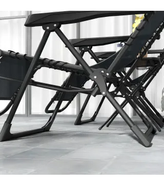 Set de 2 Tumbonas Jardín Exterior Plegables de Gravedad Cero con Mesa Auxiliar con Portavasos Reposacabezas Gris