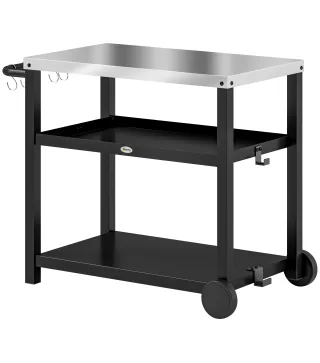 Carrito de Parrilla para Jardín o Terraza Carro de Servicio con Encimera Estantes y Ruedas para BBQ 102x50x81 cm Gris