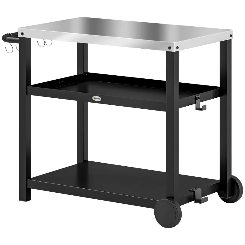 Carrito de Parrilla para Jardín o Terraza Carro de Servicio con Encimera Estantes y Ruedas para BBQ 102x50x81 cm Gris