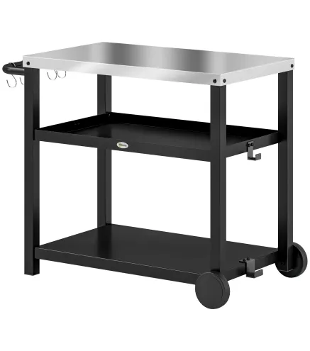 Carrito de Parrilla para Jardín o Terraza Carro de Servicio con Encimera Estantes y Ruedas para BBQ 102x50x81 cm Gris