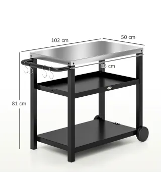 Carrito de Parrilla para Jardín o Terraza Carro de Servicio con Encimera Estantes y Ruedas para BBQ 102x50x81 cm Gris