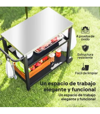 Carrito de Parrilla para Jardín o Terraza Carro de Servicio con Encimera Estantes y Ruedas para BBQ 102x50x81 cm Gris