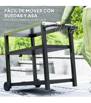 Carrito de Parrilla para Jardín o Terraza Carro de Servicio con Encimera Estantes y Ruedas para BBQ 102x50x81 cm Gris