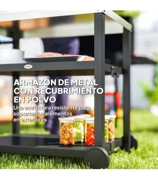 Carrito de Parrilla para Jardín o Terraza Carro de Servicio con Encimera Estantes y Ruedas para BBQ 102x50x81 cm Gris