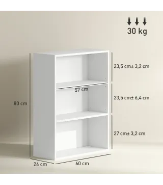 Estantería con 2 Ajustables y Sistema Antivuelco para Oficina Salón o Dormitorio 60x24x80 cm Blanco