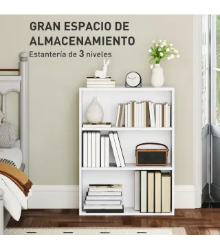 Estantería con 2 Ajustables y Sistema Antivuelco para Oficina Salón o Dormitorio 60x24x80 cm Blanco