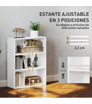 Estantería con 2 Ajustables y Sistema Antivuelco para Oficina Salón o Dormitorio 60x24x80 cm Blanco
