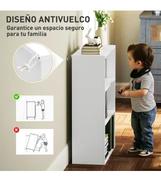 Estantería con 2 Ajustables y Sistema Antivuelco para Oficina Salón o Dormitorio 60x24x80 cm Blanco