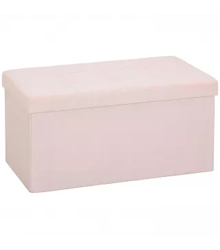Puff Almacenaje, Banco Almacenaje Plegable 84 L 76x38x38 cm Tapizado en Lino Sintético Baúl de Almacenamiento Rosa