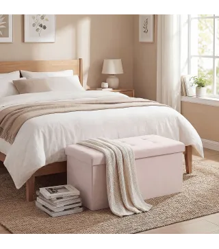 Puff Almacenaje, Banco Almacenaje Plegable 84 L 76x38x38 cm Tapizado en Lino Sintético Baúl de Almacenamiento Rosa