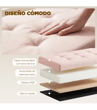 Puff Almacenaje, Banco Almacenaje Plegable 84 L 76x38x38 cm Tapizado en Lino Sintético Baúl de Almacenamiento Rosa