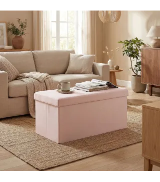 Puff Almacenaje, Banco Almacenaje Plegable 84 L 76x38x38 cm Tapizado en Lino Sintético Baúl de Almacenamiento Rosa
