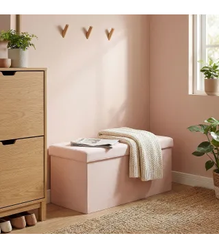 Puff Almacenaje, Banco Almacenaje Plegable 84 L 76x38x38 cm Tapizado en Lino Sintético Baúl de Almacenamiento Rosa