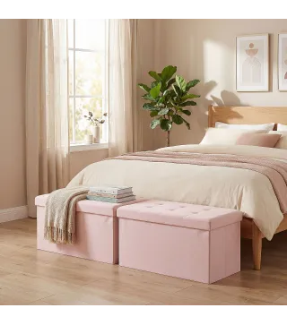 Puff Almacenaje, Banco Almacenaje Plegable 84 L 76x38x38 cm Tapizado en Lino Sintético Baúl de Almacenamiento Rosa