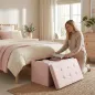 Puff Almacenaje, Banco Almacenaje Plegable 84 L 76x38x38 cm Tapizado en Lino Sintético Baúl de Almacenamiento Rosa