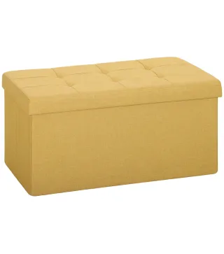 Puff Almacenaje, Banco Almacenaje Plegable 84 L 76x38x38 cm Tapizado en Lino Sintético Amarillo