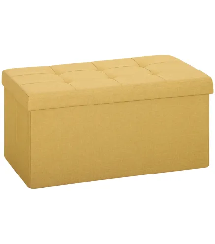 Puff Almacenaje, Banco Almacenaje Plegable 84 L 76x38x38 cm Tapizado en Lino Sintético Amarillo