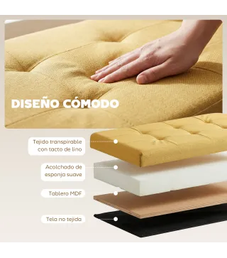 Puff Almacenaje, Banco Almacenaje Plegable 84 L 76x38x38 cm Tapizado en Lino Sintético Amarillo