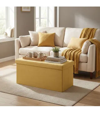 Puff Almacenaje, Banco Almacenaje Plegable 84 L 76x38x38 cm Tapizado en Lino Sintético Amarillo