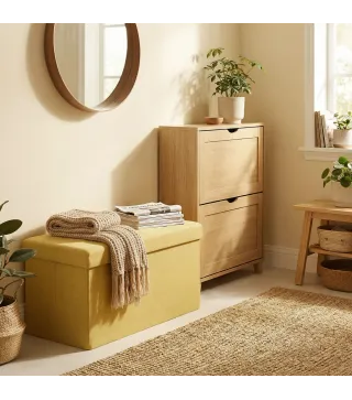 Puff Almacenaje, Banco Almacenaje Plegable 84 L 76x38x38 cm Tapizado en Lino Sintético Amarillo