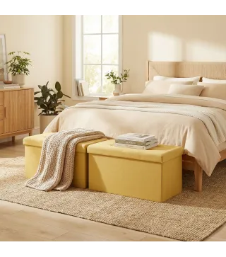 Puff Almacenaje, Banco Almacenaje Plegable 84 L 76x38x38 cm Tapizado en Lino Sintético Amarillo