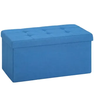Puff Almacenaje, Banco Almacenaje Plegable 84 L 76x38x38 cm Tapizado en Lino Sintético Azul Claro