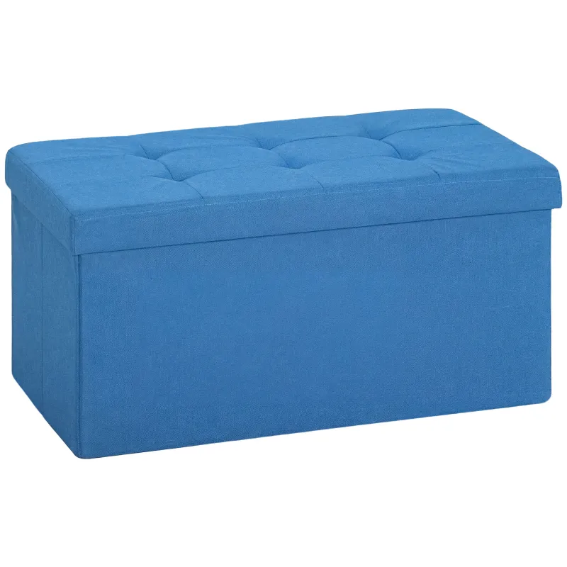 Puff Almacenaje, Banco Almacenaje Plegable 84 L 76x38x38 cm Tapizado en Lino Sintético Azul Claro