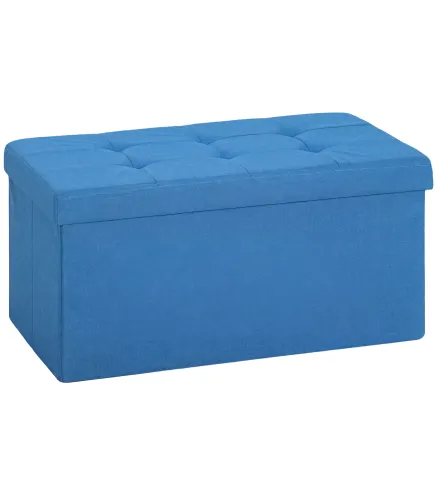 Puff Almacenaje, Banco Almacenaje Plegable 84 L 76x38x38 cm Tapizado en Lino Sintético Azul Claro