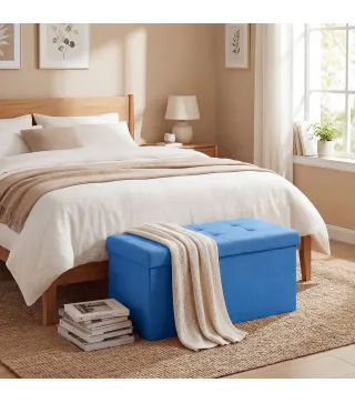 Puff Almacenaje, Banco Almacenaje Plegable 84 L 76x38x38 cm Tapizado en Lino Sintético Azul Claro