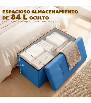 Puff Almacenaje, Banco Almacenaje Plegable 84 L 76x38x38 cm Tapizado en Lino Sintético Azul Claro