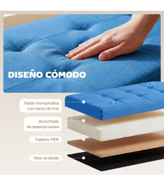 Puff Almacenaje, Banco Almacenaje Plegable 84 L 76x38x38 cm Tapizado en Lino Sintético Azul Claro