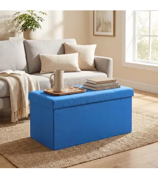 Puff Almacenaje, Banco Almacenaje Plegable 84 L 76x38x38 cm Tapizado en Lino Sintético Azul Claro