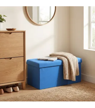 Puff Almacenaje, Banco Almacenaje Plegable 84 L 76x38x38 cm Tapizado en Lino Sintético Azul Claro