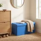 Puff Almacenaje, Banco Almacenaje Plegable 84 L 76x38x38 cm Tapizado en Lino Sintético Azul Claro