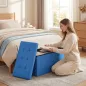 Puff Almacenaje, Banco Almacenaje Plegable 84 L 76x38x38 cm Tapizado en Lino Sintético Azul Claro