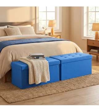 Puff Almacenaje, Banco Almacenaje Plegable 84 L 76x38x38 cm Tapizado en Lino Sintético Azul Claro