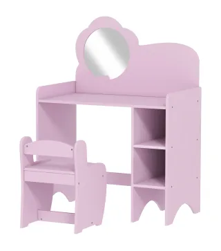 Tocador Infantil con Taburete y Espejo en Forma de Flor con Estantes Abiertos para Niños y Niñas de 3-8 Años Morado