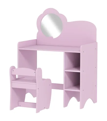 Tocador Infantil con Taburete y Espejo en Forma de Flor con Estantes Abiertos para Niños y Niñas de 3-8 Años Morado