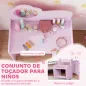 Tocador Infantil con Taburete y Espejo en Forma de Flor con Estantes Abiertos para Niños y Niñas de 3-8 Años Morado