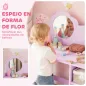 Tocador Infantil con Taburete y Espejo en Forma de Flor con Estantes Abiertos para Niños y Niñas de 3-8 Años Morado