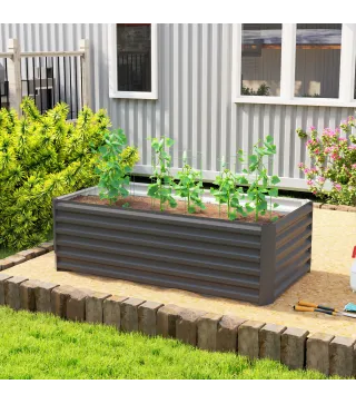 Jardinera Exterior Grande Rectangular de Acero Galvanizado para Terraza con Base Abierta 180x90x57,5 cm Gris