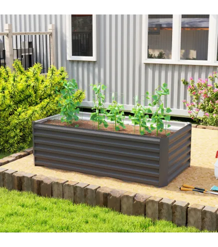 Jardinera Exterior Grande Rectangular de Acero Galvanizado para Terraza con Base Abierta 180x90x57,5 cm Gris